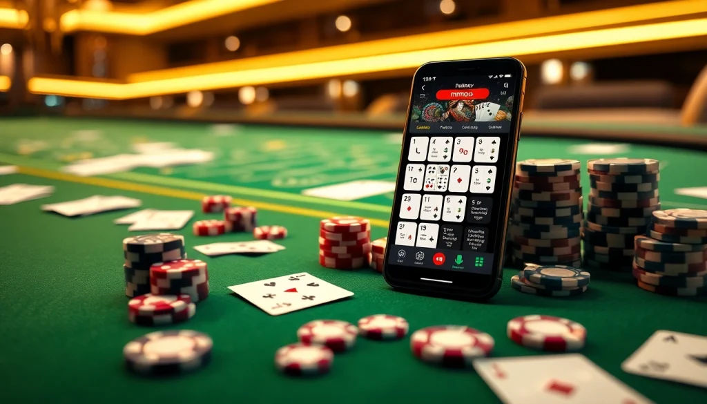 Experience the excitement of gaming with the mmoo app showcasing casino chips and a sleek table.