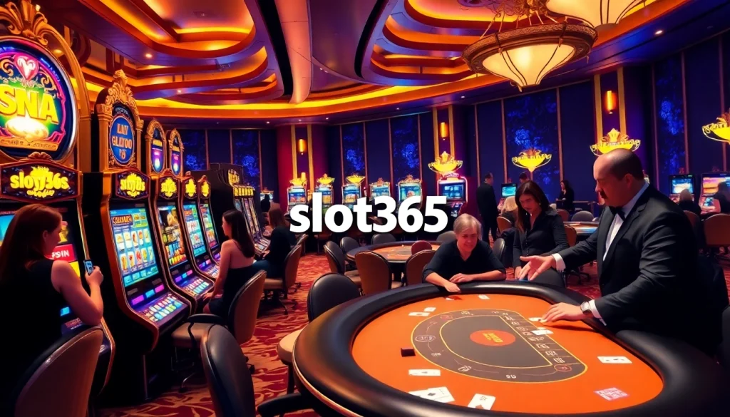 Excited players engaging with the vibrant slot365 gaming environment and luxurious slot machines.