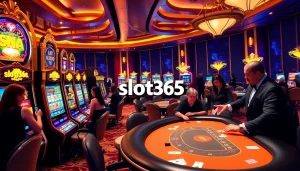 Excited players engaging with the vibrant slot365 gaming environment and luxurious slot machines.