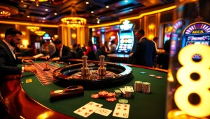 ABC8 roulette table action with vibrant players and luxurious casino ambiance