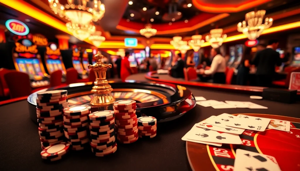 Experience high-stakes excitement in the tg88 casino with vibrant poker games and roulette wheels.