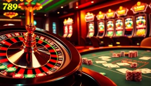 Experience the thrill of winning at trang chủ 789bet, featuring vibrant casino games and a roulette wheel.