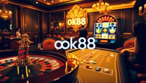 Excited players enjoying a luxurious gambling experience at ok88's casino tables with vibrant games.