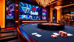 Players enjoying a thrilling online gambling experience with bet88, showcasing excitement and luxury.