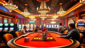 Players enjoy a thrilling game at the GO99 poker table in a luxurious casino ambiance.