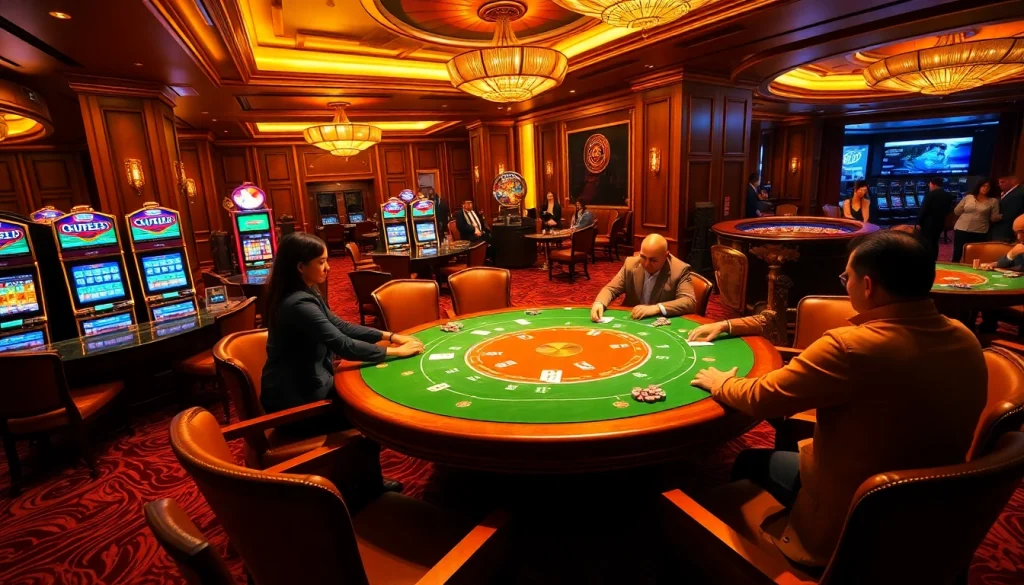 Players enjoying the thrill of the 7C77 casino games at an elegant poker table.