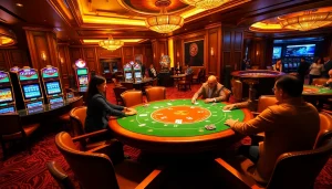 Players enjoying the thrill of the 7C77 casino games at an elegant poker table.