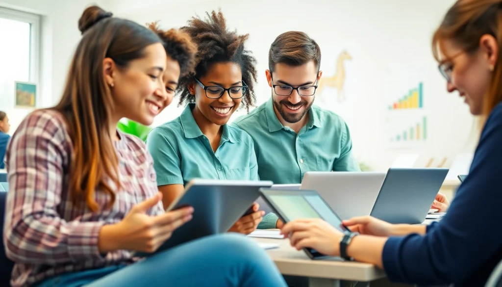 モダンな教室で、スタサプ TOEIC キャンペーンコードに取り組む学生たち。