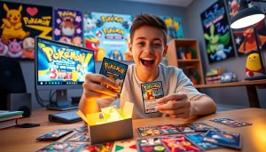 オリパワン評判を体験しているユーザーの興奮した場面。鮮やかなカードの開封が喜びと期待感を表しています。