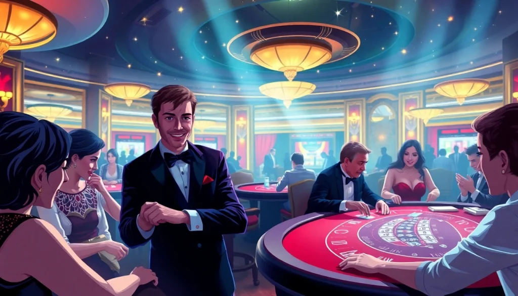 Experience the thrilling atmosphere of 123B casino games online, highlighting live dealer action and luxury.