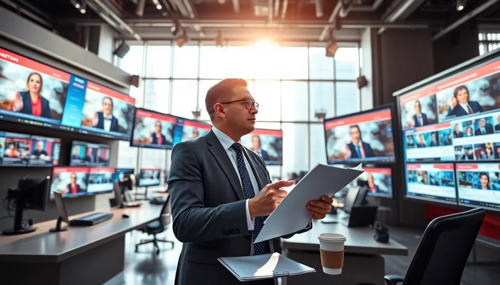 Journalist covering Usa Today headlines in a dynamic newsroom.