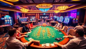 Exciting xóc đĩa gameplay on a luxurious casino table with vibrant surroundings.