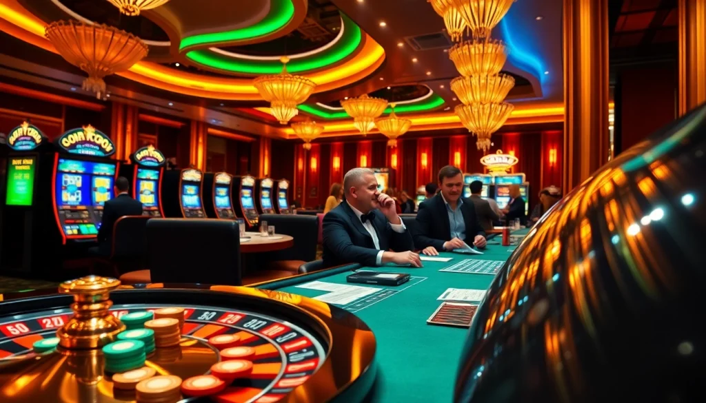 SODO Casino players excitedly engaging at high-stakes tables with vibrant lights