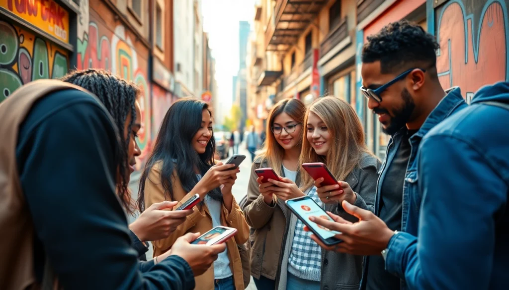 How to find OnlyFans creators near me through local users discovering content on smartphones in a lively urban setting.