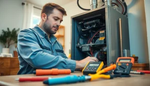 Technician servicing a furnace in Somers, NY, ensuring efficient furnace repair somers ny.