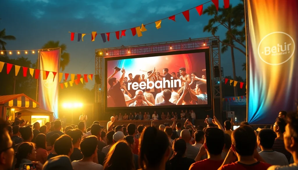 Enthusiastic audience at an Indonesian film festival celebrating rebahin film platform.