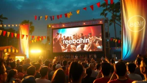 Enthusiastic audience at an Indonesian film festival celebrating rebahin film platform.