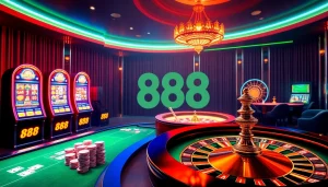 Engaging virtual gaming scene at u 888 casino featuring immersive slot machines and poker tables.