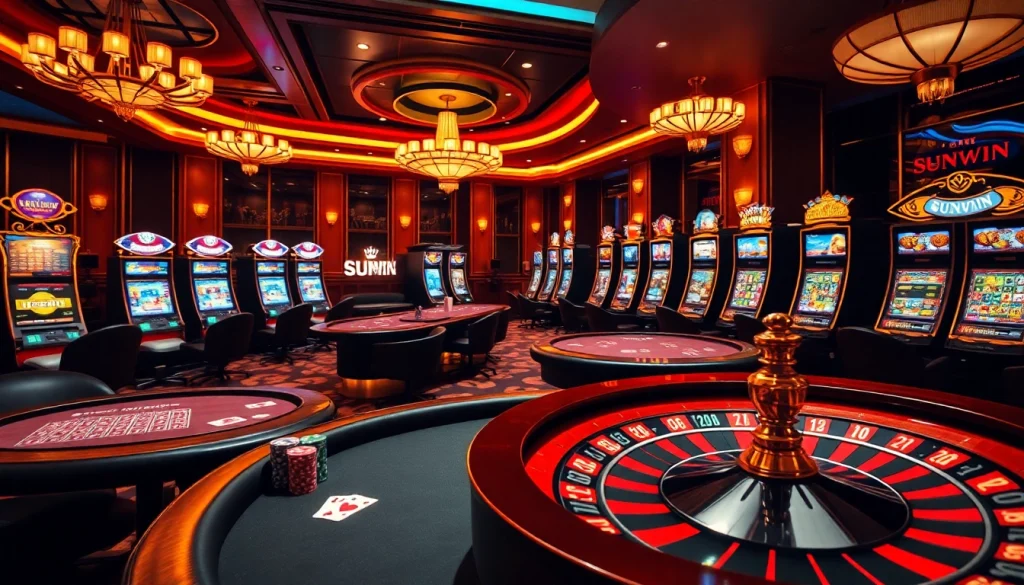Experience luxury gambling at SUNWIN Casino with vibrant tables and slot machines.