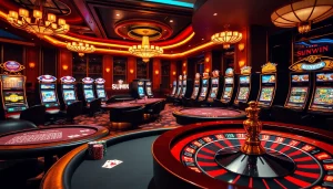 Experience luxury gambling at SUNWIN Casino with vibrant tables and slot machines.