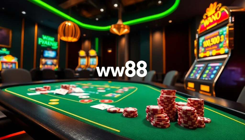 Experience thrilling gameplay at ww88 with vibrant casino elements like cards and chips.