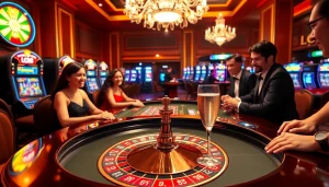 Players enjoying a live roulette game at LC88 Casino, showcasing excitement and luxury in a vibrant casino environment.
