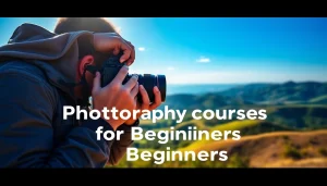 Engage with photography courses for beginners by observing a photographer capturing stunning landscapes outdoors.