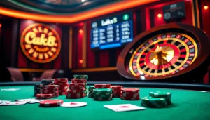 Experience the excitement of luck8 at a luxurious casino table with vibrant poker chips and cards.
