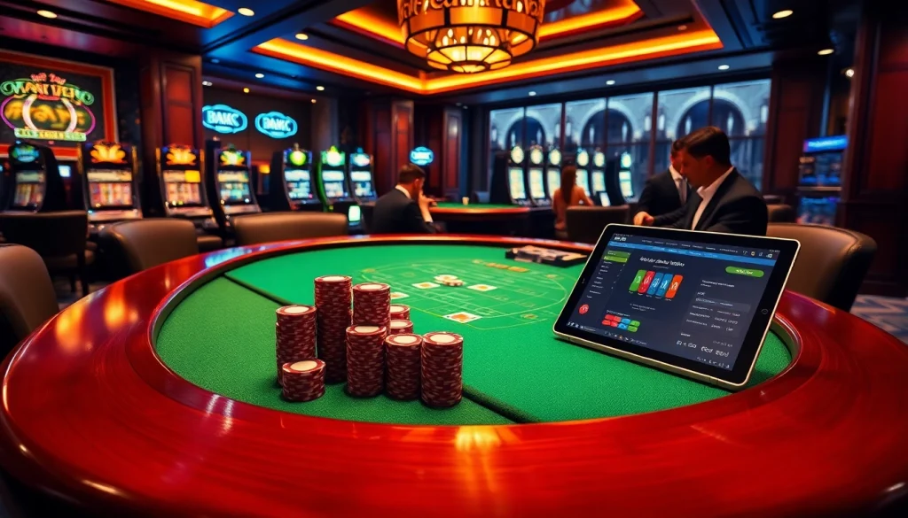 Engage in thrilling casino action with mb66.nyc, surrounded by vibrant poker chips and sleek online interfaces.
