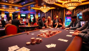78win card players strategizing at a vibrant casino table, highlighting excitement and professionalism.