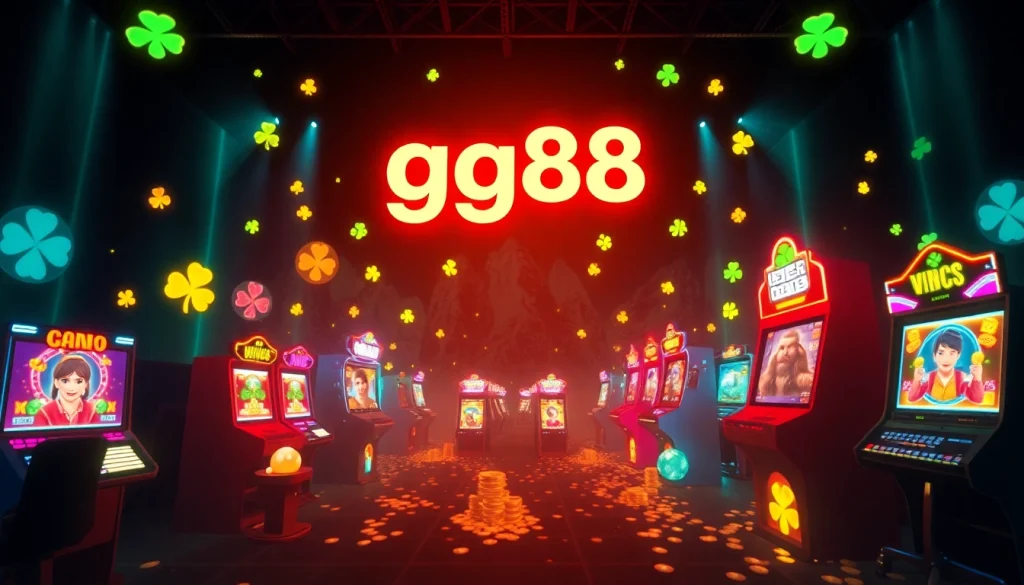 gg88 themed vibrant gaming scene with neon lights and avatars