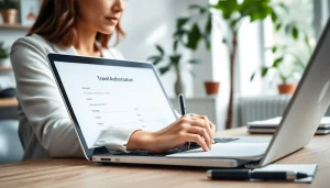 Complete your uk eta online application with ease at a modern workspace filled with light and calm.