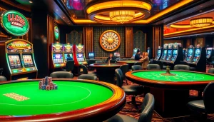 Experience LC88-themed excitement at a vibrant casino table with poker chips and players.