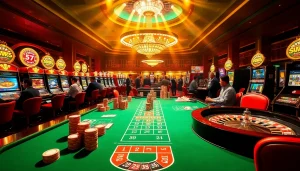 Experience the excitement of FB88's casino gaming with vibrant poker chips and roulette action.
