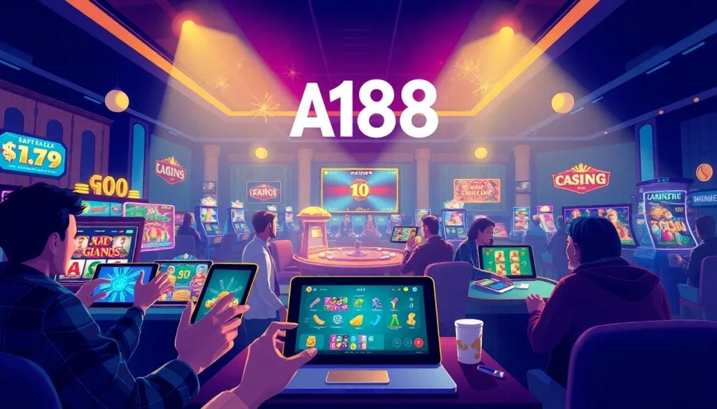 A188 online casino platform highlighting immersive gaming experiences on multiple devices.