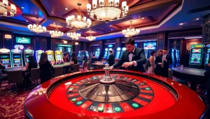 Experience the excitement at LC88 Casino with players engaged at a roulette table, vibrant chips, and luxurious decor.