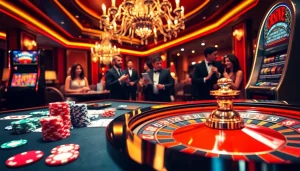Exciting casino scene showcasing 88vv's vibrant gameplay with roulette and poker elements.