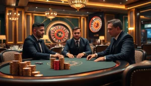 Engaged players enjoying a poker game at rr88 casino, showcasing chips and excitement.