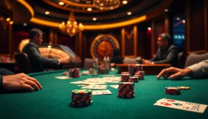 MMOO poker chips stacked strategically at an elegant casino table, emphasizing high-stakes action.
