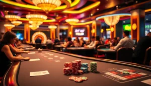 FB88 casino gaming scene with vibrant tables, players, and roulette atmosphere.