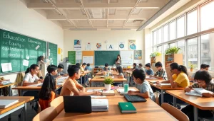 Education reform in a vibrant classroom with diverse students collaborating on projects.