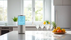 Waterdrop 4396841 Replacement for Everydrop® Filter 3 displayed in a modern kitchen with fresh fruits and water.