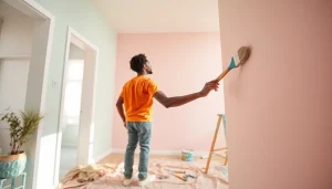Professional painter working on vibrant walls, showcasing expert interior painting companies.