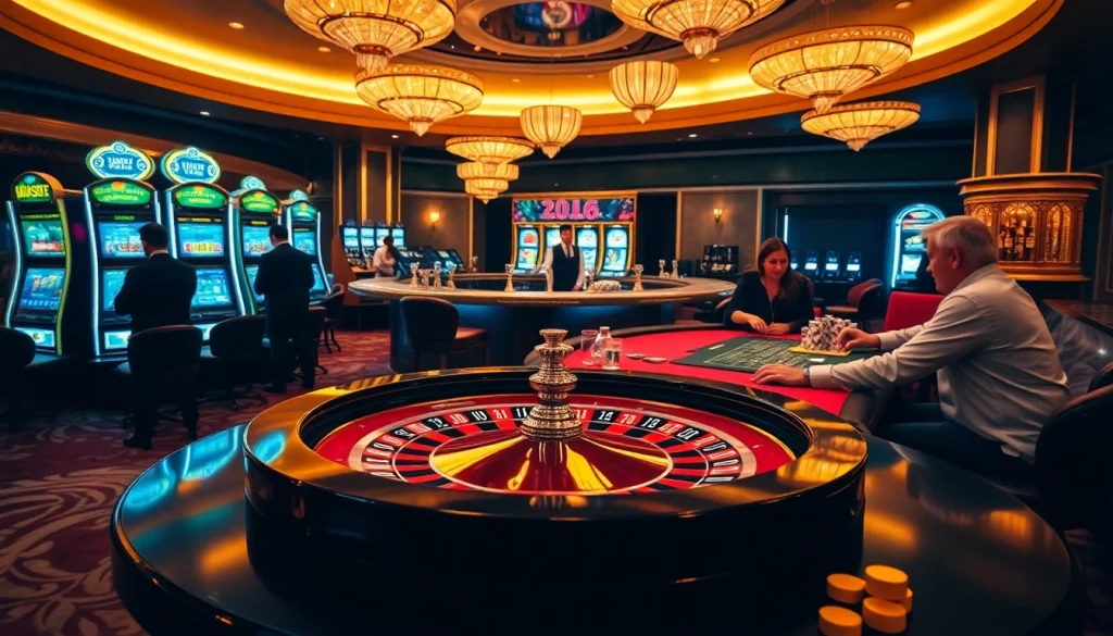 33win players enjoying an intense game at a lavish casino roulette table.