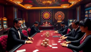 Enjoying a thrilling game at 68 Game Bài with poker tables and vibrant slot machines.