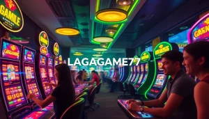 LAGAGAME77 immersive gaming scene with vibrant slots and players.