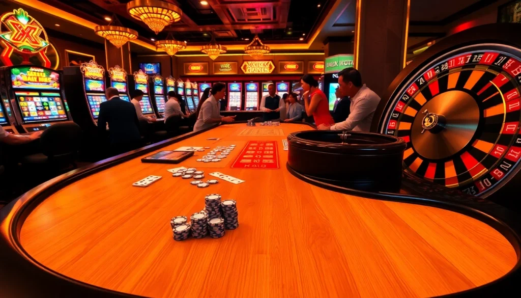 Experience thrilling gaming at XX88 with vibrant casino tables and slot machines.