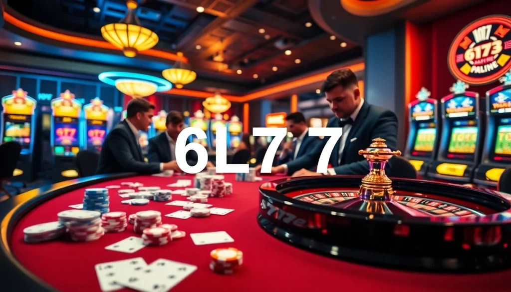 Experience the excitement of 6L777 at a luxurious casino table with poker chips and cards.
