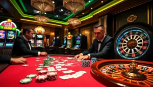 A dynamic poker game captures the thrill of s8ok.com, highlighting colorful chips and engaged players.