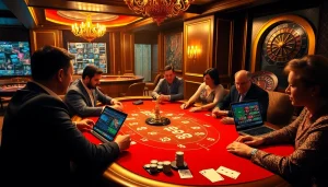 Experience the excitement of a poker game at https://s8.boston/ with luxury casino decor and engaging players.